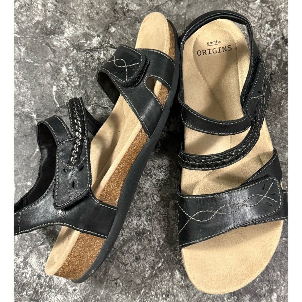 Earth Origins Womens Bria Leather Sandals Orthopedic Comfort Support Black 9M